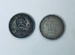 Numismática - Brasil, Duas moedas 2000 reis em prata, anos 1910 e 1913.