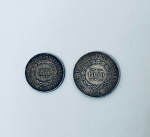 Numismática - Brasil, Duas moedas, sendo: 500 reis, em prata, ano 1866 e 1000 reis, em prata, ano 1857.