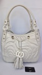 MONBLANC - Bolsa confeccionada em couro matelessê em formato ondulares no tom offwhite, handbag, for