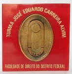 Lindo peso de papel , representando - Turma José Eduardo carreira Alvim da CEUB ( Centro de Ensino Unificado de Brasília) - Faculdade de Direito do Distrito Federal - Confeccionado em espessurado acrílico, ostentando na parte interna logo da Universidade em bronze = Medida total: 7 x 7 x 2 cm.