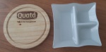 Tabua em madeira para queijo e petisqueira em vidro - Diametro: 19 cm e  18x18 cm