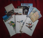 VARIG - memorabilia, material de parte da história da famosa Companhia aérea do Brasil, com 03 menus de jantar servido na primeira classe das viagens internacionais, excelente impressão e capas com imagens de aves brasileiras, 03 números da revista de bordo " Icaro", 03 revistas passatempo (72, 74 e 75) "Passarela", capas com obras de arte de artistas nacionais e 03 postais turísticos brasileiros, coloridos, impressos como propaganda, bom estado.