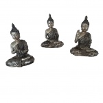 Terno de escultórios indianos representando Budas em meditação, ALT. 11, com. 8 cm.