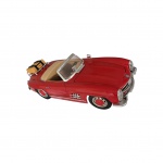 COLECIONISMO -  Réplica de carro Mercedes conversível  300 Sl vermelho, articulado, uma malinha no bagageiro externo made in Italy escala 1/18 placa FR AU 444, Com. 24, Larg. 10, Alt.7 cm.