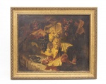 Assinatura Ilegível - Antiga pintura - Natureza Morta - " Pássaro com frutas e folhagens " - o.s.m - assinado c.i.d - moldura com pátina dourada - med. 54x67 cm e com moldura - med. 67x81 cm - os correios cobram uma taxa extra nas peças que excedem os 70 cm