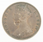 Numismática - Moeda em metal - Hong Kong - período - Queen Victoria (1863 - 1901) - one cent - 1875 - med. 2 cm de diâmetro