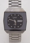 Rado Diastar - Relógio de pulso masculino com caixa e pulseira em aço, mostrador preto pontilhado com cristais - Day Date - movimento Quartz, caixa med. 3,5x3,2 cm. (relógio usado, mas em bom estado estado, máquina sem garantia de funcionamento).