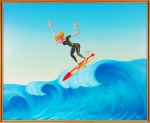 ROBERTO MAGALHÃES (Rio de Janeiro, RJ, 1940) . " Surfista", óleo s/tela, 80 cm x 100 cm. Ass