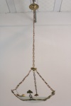 Lustre em bronze com bacia em em vidro satine. Dia. 49 cm.