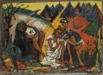 Marcel Janco (Israel, 1895 - 1984), " Sem título". OSE (óleo sobre Eucatex), Assinado. Med 73 x 100 cm (MI); 93 x 119 cm (ME). A obra passou por processo de conservação. Acervo Particular Rio de Janeiro/RJ. Nota Biográfica: Nascido na Romênia em 1895, Marcel Janco foi um dos principais fundadores do Movimento Dada, que se opunha à guerra, à agressão e à mudança da cultura mundial. Os eventos dadaístas incluíam poesia, música de vanguarda e dançarinos mascarados em espetáculos elaborados, provocando o público. Esses artistas partiram para desafiar a cultura e a arte ocidentais, que consideravam obsoletas em vista da carnificina da Primeira Guerra Mundial. Janco tem um estilo eclético que combina brilhantemente elementos abstratos e figurativos, de natureza expressionista.Em 1941 mudou-se para a terra que se tornaria a nação de Israel em 1948. Aqui pintou imagens idílicas em aquarela e óleo e foi cativado pelas paisagens exóticas do Oriente. Em 1953 Janco estabeleceu a vila dos artistas conhecida como Ein Hod, que agora abriga o Museu Janco Dada. Em 1967 recebeu o Prêmio Israel de Pintura. Nos últimos anos de sua vida trabalhou junto com amigos para erguer o Museu Janco Dada, morrendo apenas dez meses após a inauguração do museu em 1984.No período entre as duas Guerras Mundiais, Marcel Janco foi considerado um dos artistas mais importantes e influentes do movimento de Arte Moderna na Romênia.Janco foi um inovador nas formas que construíram sua arte visual em formações perfeitas ao usar sua expressão volátil, seu temperamento explosivo, seu poder vulcânico e ousadia para apresentar uma composição harmoniosa e coerente ao espectador. Ele foi capaz de controlar a realidade externa, mantendo um ritmo interno que era poderoso e contido ao mesmo tempo.Em uma resenha publicada na Contimporanul, a revista literária e artística de vanguarda romena em 1924, após a primeira exposição internacional, notou-se que Janco, um dos fundadores dos primeiros grupos construtivistas de Zurique, combinava perfeitamente em suas telas a intensidade e equilíbrio de suas visões. Marcel Janco (Massada, 1982)Aqui, relembrando sua infância, Janco relembra sua primeira viagem de barco com seus pais no Danúbio. Lembrou-se claramente da dispensa das regras da perspectiva quando viu do convés as pequenas aldeias, pequenas casas e pequenas pessoas. O que ele vê não é paralelo à realidade; em vez disso, Janco retrata uma espécie de jogo infantil. Ao se aproximar da costa, as pessoas em miniatura voltaram ao tamanho natural  contrariando a realidade. Abandonando assim as regras de perspectiva que foram aparentes na arte de Janco ao longo de sua vida.Em 1930, quando o presente trabalho foi pintado, Janco estava de volta ao romeno depois de suas estadias anteriores em Zurique e Paris. Neste período esteve intensamente envolvido com o desenvolvimento da Arte Moderna na Romênia. Durante esses anos, ele viajou frequentemente para a França . Fonte :https://www.bonhams.com/auctions/19622/lot/42/ Nota : De acordo com o item 3 dos termos e condições - 3. As peças estrangeiras, sejam quadros e ou esculturas, serão sempre vendidas como Atribuídas. Nota de transporte: Esta obra não poderá ser enviada pelos correios.