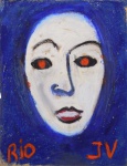José Veras, "Sem Título". Técnica mista sobre papel, Assinado JV. Localizado Rio. Med. 31 x 24 cm (ME). Pequenas faltas. Acervo Particular Mapoteca Décio Vieira.  Nota Biográfica: José Veras, estudou pintura com Rubens Gercham, Luís Áquila e Décio Vieira do grupo Frente. Participou de várias coletivas como "Novíssimos" no IBEU, Salão Carioca e uma individual em 1993 na Casa de Cultura Laura Alvim. Veras, em suas pinturas, caminha pela cena humana , escavando-a com o esmero das entranhas, confrontando a cólera do acontecimento à Paz familiar. Ele é um artista contemporâneo cujas obras destacam-se pelo uso de cores vibrantes e formas abstratas. Ele costuma explorar temas ligados à identidade, cultura e a experiência humana. Suas criações carregam uma energia expressiva, muitas vezes marcada por pinceladas dinâmicas e composições que evocam movimento e emoção. Misturando elementos tradicionais e modernos, o trabalho de Veras dialoga com diversos públicos, refletindo profundidade e uma perspectiva única sobre as realidades que aborda.