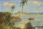 Francisco Coculilo( Rio de Janeiro/RJ,1893 -São Gonçalo /RJ ,1971), " Sem título". Óleo sobre tela. Assinado. Localizado Rio/RJ. Datado de 1941. A obra reproduz a belíssima paisagem iconográfica do Rio de Janeiro, com o Corcovado ao Fundo, a partir de Niterói - RJ. Med .52 x 78 cm(MI); 70 x 97 cm (ME). Sujidade e craquelê sobre a camada pictórica. Obra necessita ser reentaleda e passar por processo de conservação. Acervo Particular Rio de Janeiro/RJ. Nota Biográfica: Pintor laureado pela Escola Nacional de Belas Artes do Rio de Janeiro, onde formou-se com o professor Oswaldo Teixeira. Pai de sete filhos, para criá-los e educá-los o fez com o produto da venda de suas obras, por isso não dispunha de tempo para palestras de porta de museu, o que muito o prejudicou na seleção de trabalhos para prêmios de destaques em exposições. Mesmo assim não deixaram de reconhecer seus méritos, quando da exposição do Salão de 1949, onde foi agraciado com a medalha de prata pela obra intitulada Ponte Velha (paisagem de Niterói). Foi emérito pintor de paisagens, os motivos de sua preferência eram os crepúsculos, as marinhas e as florestas. Bom gastrônomo, como todo italiano, apreciava um bom vinho e uma boa cerveja. Possuía uma bela voz de tenor, o que lhe proporcionou certa frustração em virtude de sua mãe não poder pagar-lhe os estudos de canto, dada a sua condição de ser viúva e sem recursos. Certa vez fora convidado para estudar na Escala de Milão, porém sua mãe não permitiu. Suas obras estão espalhadas pelo mundo inteiro, destacando-se os Estados Unidos, Suécia, Inglaterra e Argentina. Excursionou por todo o Brasil. Nessas viagens acompanhava-o sempre, sua família. Grandes admiradores de suas pinturas e do bom garfo que era, foram, entre outros: Arnaldo Guinle, Gal. Castelo Branco, chefe do Gabinete Militar do Presidente Getúlio Vargas, Dr. Baschine, Diretor da General Elétrica do Brasil, e o Embaixador da Suécia da época, também possuidores de suas telas. Após longa jornada, com os filhos já criados, foi acometido de crises mentais sendo internado na Casa de Saúde Alfredo Neves, em Niterói, e, mais tarde transferido para a Clínica de Doenças Mentais, em Botafogo, ali permaneceu cerca de dois anos, após a alta hospitalar, tinha algumas vezes alucinações e nesse estado pintava os quadros assinando-os como Coculichi, nome verdadeiro de seus avós italianos, dizendo ser seu avô que os pintava. Coculilo é nome que no Brasil por razões estranhas fora registrado e assim permaneceu. É importante citar que, várias vezes, não assinava os quadros e posteriormente os vendia a um senhor que, por sua vez também os vendia a outros pintores que assinavam os quadros do como sendo da autoria deles. Certa vez uma dessas obras tirou o primeiro lugar numa exposição, este fato, pelo que soube através dos seus filhos, o abalou muito e pelo que parece foi uma das causas de sua doença. Nos últimos anos os quadros dele são disputados em leilões, principalmente no Rio de Janeiro e em São Paulo. Em 1985 a procura de suas telas tornou-se mais intensa, por particulares e galerias, alcançado preços relativamente altos, o que proporcionou boa cotação no mercado de arte. Francisco Coculilo faleceu aos 78 anos de idade de câncer pulmonar, em 8 de julho de 1971 na cidade de São Gonçalo, Rio de Janeiro.