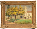 José Maria de Almeida (Beira Alta, Portugal 1906 - Uberlândia MG 1995), "Sem Título", Óleo sobre tela. Assinado. Localizado : São Tiago de ..., Med. 33 x 46 cm(MI); 45 x 58 cm(ME). Sujidade sobre a camada pictórica. Presença de dois "curativos" no verso da obra. Acervo Particular Rio de Janeiro/RJ.  Nota Biográfica: José Maria de Almeida (Beira Alta, Portugal 1906 - Uberlândia, Minas Gerais, 1995). Pintor e desenhista. Imigra para o Brasil em 1920 e fixa residência no Rio de Janeiro. Nesta cidade estuda no Liceu Literário Português, com Oswaldo Teixeira da Rocha, em 1930. Posteriormente transfere-se para o Liceu de Artes e Ofícios, onde é aluno de Eurico Alves. Nesta mesma época, estuda na Escola Nacional de Belas Artes (Enba), com Rodolfo Chambelland (1879-1967). Frequenta as aulas do Núcleo Bernardelli, mais tarde, torna-se um de seus diretores. Em 1943, participa do grupo de excursão de pintura ao ar livre, patrocinado pela revista O Malho. É sócio honorário da Associação dos Artistas Brasileiros e sócio benemérito da Sociedade Brasileira de Belas Artes. Fonte : https://enciclopedia.itaucultural.org.br/pessoas/2481-jose-maria-de-almeida