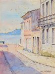 Pedro Henrique de Orleans e Bragança (França , 1909 - Vassouras/RJ, 1981), " Sem título". Aquarela sobre papel. Remete as ruas de Paraty com os seus casarões. Med 37 x 28 cm (MI).  57 x 47 cm (ME). Presença de acidez sobre o papel. No estado. Nota Biográfica: Pedro Henrique de Orléans e Bragança (13 de setembro de 1909  5 de julho de 1981) foi o chefe do ramo de Vassouras da Casa Imperial do Brasil e pretendente ao trono brasileiro de 1921 até sua morte em 1981.Nascido em Boulogne-Billancourt, França, durante o exílio da família imperial brasileira, Pedro Henrique era filho do príncipe Luís de Orléans e Bragança e da princesa Maria Pia de Bourbon-Duas Sicílias. Pelo lado paterno, era bisneto do imperador Pedro II do Brasil, e pelo lado materno, bisneto do rei Fernando II das Duas Sicílias.Em 1937, Pedro Henrique casou-se com a princesa Maria Elisabeth da Baviera, filha do príncipe Francisco da Baviera e da princesa Isabella Antonie de Cro. A cerimônia religiosa ocorreu na Capela do Palácio de Nymphenburg, na Alemanha. O casal teve doze filhos, incluindo Luiz de Orléans e Bragança, atual chefe do ramo de Vassouras da Casa Imperial do Brasil, e Bertrand de Orléans e Bragança, atual pretendente ao trono brasileiro.Após a revogação da lei de banimento da família imperial em 1920, Pedro Henrique e sua família retornaram ao Brasil. Estabeleceram-se inicialmente no Paraná e posteriormente no Rio de Janeiro. Como chefe da Casa Imperial, Pedro Henrique dedicou-se à promoção da monarquia no Brasil, mantendo viva a história e as tradições monárquicas do país.Pedro Henrique faleceu em 5 de julho de 1981, em Vassouras, Rio de Janeiro. Seu legado é mantido por seus descendentes, que continuam a representar a tradição monárquica brasileira.
