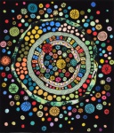 Irene Weyl (Século XX, Bragança -Pará/PA), "Mandala Contemporânea", Pirogravura sobre tecido. Estamparia artesanal. Med. 72 x 61 cm(ME). Acervo particular Niterói/RJ.