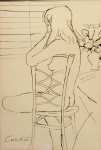 Carlos de Azevedo Leão (Rio de Janeiro, Rio de Janeiro, 1906 - idem, 1982), " Sem título". Nanquim sobre papel. Assinado. Med. 50 x 34 cm (MI); 71 x 51 cm (ME). Pontos de acidez sobre o papel. Acervo Particular Rio de Janeiro/RJ. Nota Biográfica: Desenhista, arquiteto, gravador, ilustrador. Forma-se em arquitetura na Escola Nacional de Belas Artes (Enba) em 1931. Em 1937, participa do projeto do edifício do MEC, atual Palácio da Cultura, sob supervisão de Lucio Costa (1902-1998). Ilustra os livros Poemas, Sonetos e Baladas (1946), de Vinicius de Moraes (1913-1980), Boca de Luar (1980*) e Amor, Amores, de Carlos Drummond de Andrade (1902-1987), e o álbum Homenagem a Manuel Bandeira - Cinquentenário do Poeta, dentre outros.  Fonte: https://enciclopedia.itaucultural.org.br/pessoas/2566-carlos-leao