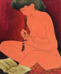 Carlos de Azevedo Leão (Rio de Janeiro, Rio de Janeiro, 1906 - idem, 1982), " Sem título". Óleo sobre tela. Assinado. Med. 55 x 44,5 cm (MI); 71 x 62 cm (ME). Sujidade sobre a camada pictórica. Acervo Particular Rio de Janeiro/RJ. Nota Biográfica: Desenhista, arquiteto, gravador, ilustrador. Forma-se em arquitetura na Escola Nacional de Belas Artes (Enba) em 1931. Em 1937, participa do projeto do edifício do MEC, atual Palácio da Cultura, sob supervisão de Lucio Costa (1902-1998). Ilustra os livros Poemas, Sonetos e Baladas (1946), de Vinicius de Moraes (1913-1980), Boca de Luar (1980*) e Amor, Amores, de Carlos Drummond de Andrade (1902-1987), e o álbum Homenagem a Manuel Bandeira - Cinquentenário do Poeta, dentre outros.  Fonte: https://enciclopedia.itaucultural.org.br/pessoas/2566-carlos-leao