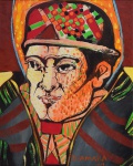 João Câmara Filho (João Pessoa, Paraíba, 1944), "Sem título". Técnica mista sobre Eucatex. Assinado. Datado 1970. Med. 50 x 40 cm (MI); 58 x 48 cm (ME). Sujidade sobre a camada pictórica. Acervo Particular Rio de Janeiro/RJ.  Nota Biográfica: João Câmara Filho (João Pessoa, Paraíba, 1944). João Câmara Filho (João Pessoa, Paraíba, 1944). Pintor, gravador, desenhista, artista gráfico, professor e crítico. Estuda pintura no curso livre da Escola de Belas Artes da Universidade Federal de Pernambuco, entre 1960 e 1963. Nesse ano, é eleito presidente da Sociedade de Arte Moderna do Recife - SAMR e cursa xilogravura, sob orientação de Henrique Oswald (1918 - 1965) e Emanoel Araújo (1940), na Escola de Belas Artes de Salvador. Em 1964, funda, com Adão Pinheiro (1938), José Tavares e Guita Charifker (1936), o Ateliê Coletivo da Ribeira e, em 1965, o Ateliê + Dez, ambos em Olinda. Entre 1967 e 1970, leciona pintura na Escola de Belas Artes da Universidade Federal da Paraíba, em João Pessoa. Em 1974, monta um ateliê de litografia, transformado depois na Oficina Guaianases de Gravura, que, a partir de 1995, é incorporada ao Laboratório de Artes Visuais da Universidade Federal de Pernambuco. A partir da década de 1960, a produção de João Câmara caracteriza-se por apresentar, ao lado de figuras humanas com seus corpos estruturados, representações de corpos fragmentados, o que confere um caráter de estranheza aos trabalhos. Na década de 1970, o artista inicia a realização das séries Cenas da Vida Brasileira 1930/1954 (1974-1976) e Dez Casos de Amor e uma Pintura de Câmara (1977-1983). Em 1986, realiza a série O Olho de meu Pai sobre a Cidade, em que faz uma homenagem a seu pai e à cidade do Recife. Em 2001, conclui a série Duas Cidades, que tem como cenário as cidades de Recife e Olinda.Fonte: https://enciclopedia.itaucultural.org.br/pessoas/598-joao-camara