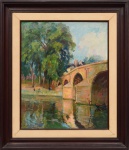 Anne Marie Nivouliés de Pierrefort (Toulon/FR, 1879 - Rio de Janeiro,1958), " Sem título".  Óleo sobre tela. Assinado. Med. 72 x 59 cm (MI); 101 x 88 cm (ME). Sujidade sobre camada pictórica, reentelada com antigo restauro. Nota: Obra reproduzida à Pág 60, do Livro Marie Nivouliès  por Sergio Telles  Raymond Cogniat  Rafael Squirru  Mario Barata. Acervo Particular Rio de Janeiro/RJ. Nota Biográfica: Anne Marie Nivouliés de Pierrefort (Toulon, França, 1879 - Rio de Janeiro, RJ, 1958). Ela foi uma pintora impressionista. Quando criança foi para uma escola de freiras, onde posteriormente conseguiu uma bolsa de estudos na Escola de Belas Artes de Paris.Conheceu ateliês de pintores impressionistas famosos, como Pierre Auguste Renoir e Pierre Bonnard. Em 1910, foi premiada com uma viagem para a Escola de Belas Artes de Paris, onde viajou para Tunísia, pintando várias paisagens clássicas do mediterrâneo. Morando na ilha de Paquetá, no Rio de Janeiro, pintou várias paisagens, que davam vista de sua janela. Realizou duas exposições individuais de suas pinturas no Museu Nacional de Belas Artes, de 1946 a 1956.A artista expôs também suas obras no Salão Independente em Paris, no Salão Nacional de Belas Artes no Rio de Janeiro e no Primeiro Salão Municipal de Belas Artes do Rio de Janeiro. Sergio Telles realizou uma retrospectiva em homenagem a amiga no Museu Nacional de Belas Artes do Rio de Janeiro, no MASP, no Museu de Arte de Buenos Aires e no Museu Nacional de Toulon.  Fonte: https://www.guiadasartes.com.br/marie-nivoulies-de-pierrefort/telas . Nota de transporte: Esta obra não poderá ser enviada pelos correios.