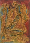 Belíssima pintura expressionista vintage, Assinatura não decifrada, "A Nameless Fear" Técnica mista sobre tela. Assinada . Datada 1969. Med. 100 x 70 cm(ME); Sujidade sobre a camada pictórica. Acervo Particular Rio de Janeiro/RJ. Nota De transporte : Lote não poderá ser enviado pelos correios.