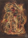 Belíssima pintura expressionista vintage, Assinatura não decifrada, "Internal Self" Técnica mista sobre tela. Assinada . Datada 1963. Med. 95 x 70 cm(ME). Sujidade sobre a camada pictórica. Acervo Particular Rio de Janeiro/RJ. Nota De transporte : Lote não poderá ser enviado pelos correios.