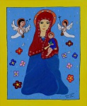 Córa Azêdo(Rio de Janeiro/RJ- 1957), , "Nossa Senhora do Perpétuo Socorro ". Acrílica sobre tela. Assinado. Datado 2021. Med 46 x 38 cm. Acervo particular da artista. Nota Biográfica: Mora no Rio de Janeiro- Tijuca. Artista Naif e filha de artista naif, única artista que pintou o maior quadro naif do mundo,Aparecida Rodrigues Azedo., encontra se no Museu Histórico da República, Praça XV, Rio. Começou a pintar e participar de salões em 2015 e já vem ganhando prêmios,  na cidade de São Paulo /SP ganhou 2 vzs o 1 lugar. Já recebeu  7 prêmios até o  momento.