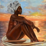 Carla dos Santos Fernandes (Rio de Janeiro RJ 1988), "Okàn Ríran Ju Ojú Lo", Óleo Sobre Tela. Assinado. Produção de 2024. Med. 90 x 90 cm (ME). Acervo Particular Ateliê do Artista Rio de Janeiro/RJ. ... "Há um ditado Iorubá que é "kàn ríran ju ojú l", dizendo que "o coração pode ver mais profundamente do que os olhos".   Nota Biográfica: Carla dos Santos Fernandes é artista plástica, carioca,34 anos, estudante e assistente no atelier de pintura realista, pupila do mestre Renato Ferrari. Seu trabalho é voltado para retratos de pessoas do cotidiano, em sua maioria pessoas negras. Também realiza estudos baseados no renascimento e no barroco. Em 2020 se destacou em concursos realizados pelo MASP, sendo selecionada nas releituras de Moema (Victor Meirelles) e Rochedos (Paul Cezanne).A artista realiza estudos e encomendas de retratos com as técnicas de pintura a óleo e pintura em acrílica.