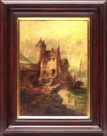 Escola europeia, "Sem Título". Óleo sobre cartão. Assinado. Med. 47 x 33 cm (MI); 65 x 51 cm (ME). Assinatura ilegível não decifrada. Sujidade e pequena perda sobre a camada pictórica.  Acervo Particular - Rio de Janeiro /RJ.
