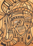 Sem assinatura aparente, "Máscara Tribal". Técnica mista sobre papel com colagem. Med. 45 x 32 cm (ME). Sujidade e faltas sobre a camada pictórica. Acervo Particular - Rio de Janeiro /RJ.