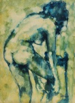 Aldo Paolucci (Italian,1941 - 2002), "Nú feminino".  Acrílica sobre tela (?). Assinado. Med. 80 x 60 cm (MI); 85 x 64 cm (ME). Sujidade sobre a camada pictórica. Acervo Particular - Rio de Janeiro /RJ. Nota Biográfica: Aldo Paolucci foi um artista plástico italiano conhecido por suas pinturas que retratam paisagens e cenas urbanas, especialmente de Paris. Formou-se em 1961 pela Academia de Belas Artes de Nápoles, na Itália.Sua obra é caracterizada por uma abordagem pós-guerra e contemporânea.Paolucci participou de várias exposições ao longo de sua carreira, consolidando-se como um artista respeitado no cenário europeu.Sua contribuição para a arte contemporânea italiana permanece significativa, com suas obras sendo apreciadas por colecionadores e entusiastas da arte em todo o mundo.