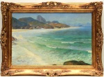 Paulo Gagarin(1885, São Petersburgo, Rússia - 1980, Rio de Janeiro, RJ) , "Vista da Pedra do Arpoador para Praia do Diabo e Copacabana com Pão de Açúcar ao fundo". Óleo sobre tela. Assinado. Datado - 1946. Med. 54 x 81 cm (MI); 74 X 99 cm(ME). Esta obra reproduz uma belíssima paisagem iconográfica tendo a vista da Pedra do Arpoador para Praia do Diabo e Copacabana com Pão de Açúcar ao fundo. Acervo Particular Rio de Janeiro/RJ. A obra passou por ressente processo de conservação. Nota Biográfica: Pintor. Artista autodidata encantou-se com a exuberância da flora tropical e as cores do litoral brasileiro, que representou num estilo próximo dos pós-impressionistas. Em 1900 estudou na universidade de sua cidade natal. Serviu no exército russo, na Europa e na Ásia, entre 1911 e 1914. Nos anos de 1914 a 1918 combateu nas fileiras russas durante a Primeira Guerra Mundial. Emigrou para a França, em 1919, após o triunfo da revolução socialista de 1917, que implicou a derrocada do czarismo. Chegou ao Brasil em 1921, como copeiro do navio Pelotas, acompanhando o destino da maioria dos refugiados políticos russos da sua condição. Nota de transporte: A obra não poderá ser enviada pelos correios .