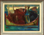 Quaglia - João Garboggini Quaglia (Salvador, Bahia, 1928), "Sem título", Óleo sobre chapa industrial. Assinado. Datado - 1972. Med. 70,5 x 95 cm (MI); 94 x 118 cm(ME). Sujidade sobre a camada pictórica. Coleção Particular Florianópolis /SC. Nota Biográfica: Pintor, desenhista, gravador, ilustrador e professor. Inicia sua formação artística em Salvador, Bahia, estudando litogravura com Mário Cravo, por volta de 1945. Em 1947 transfere-se para o Rio de Janeiro onde cursa a Escola Nacional de Belas Artes dois anos depois, tendo como mestres Carlos Del Nero e Jordão de Oliveira. Em 1950, estudou pintura na Associação Brasileira de Desenho, sendo aluno de Ado Malagoli e Barbosa Leite. Nesta época, faz aperfeiçoamento em litogravura com Darel Valença Lins. Em 1956, realizou os murais para a Base Aérea de Salvador e para a Embaixada Brasileira, em Madri, Espanha. No ano de 1958, recebe o prêmio de viagem ao exterior do Salão Nacional de Arte Moderna e viaja para Madri, onde estuda pintura no Taller Boj. Na década de 60, ilustra o álbum de litografias Corrida de Touros, com textos de João Cabral de Melo Neto (1920 - 1999). Além dessas atividades, atuou como professor de pintura e gravura na Associação Brasileira de Desenho no período de 1952 a 1964; na Universidade de Santa Maria; na Escola de Belas Artes de Minas Gerais e no Festival de Ouro Preto. Fonte : https://enciclopedia.itaucultural.org.br/pessoa9557/quaglia. Nota de transporte: Esta obra não poderá ser enviada pelos correios .