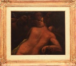 Francisco Aurélio de Figueiredo e Mello (Areia/Paraíba, 1854 - Rio de Janeiro/RJ, 1916), "Daprés Caracci", Óleo sobre tela. Assinado. Med. 80 x 100 cm (MI); 123 x 141 cm(ME). Obra passou por conservação. pequena perda. Coleção Particular Florianópolis /SC. Nota Biográfica: Pintor, caricaturista, desenhista, escultor, escritor. Freqüenta, ainda adolescente, a Academia Imperial de Belas Artes - Aiba, no Rio de Janeiro, sob a orientação de seu irmão, o pintor Pedro Américo (1843 - 1905), e de Jules Le Chevrel (ca.1810 - 1872). Em 1871, publica suas primeiras caricaturas em A Comédia Social. Colabora também como caricaturista na Semana Ilustrada, de 1873 a 1875, com séries temáticas, como Os Mistérios de Todos os Dias na Côrte, de 1874. Viaja para a Europa e reside em Florença, entre 1876 e 1878. Nessa época, trabalha no ateliê do irmão e estuda com Antonio Ciseri (1821 - 1891), Nicolò Barabino (1832 - 1891) e Stefano Ussi (1822 - 1901), todos pintores de história, gênero e retrato. Retornando ao Brasil, colabora, entre 1878 e 1879, com o periódico Diabo Coxo, no Recife. Nos anos 1880, visita outros países europeus e participa de várias edições da Exposição Geral de Belas Artes. Torna-se conhecido pelos quadros Francesca da Rimini, de 1893, e Último Baile da Ilha Fiscal, 1905. Produz também retratos, naturezas-mortas, cenas de gênero e paisagens. Sua produção é apresentada em duas exposições individuais: a primeira em 1912, no Liceu de Artes e Ofícios de São Paulo, e a segunda, póstuma, em 1956, no Museu Nacional de Belas Artes - MNBA, no Rio de Janeiro. Nota de Transporte: Esta obra não poderá ser enviada pelos correios . Nota : "D'après Caracci" significa "seguindo o estilo de Caracci" ou "na maneira de Caracci". É uma expressão usada para indicar que uma obra foi criada com base no trabalho ou estilo de um dos membros da família Carracci, provavelmente Annibale, Agostino ou Ludovico, pintores italianos do século XVI e XVII
