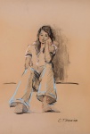 C. Ferreira - Carlos Gonçalves Ferreira ( Rio de Janeiro/RJ , 1922 - 1979 ), "Jovem ". Técnica mista sobre papel. Med. 61  x 42 cm(ME). Assinado. Acervo Particular Rio de janeiro/RJ. Nota Biográfica: C. Ferreira  Carlos Gonçalves Ferreira ( Rio de Janeiro, 1922 - 1979). Participação e premiação em diversas Exposições e Salões. Medalha de Bronze no Salão da Associação dos Artistas Brasileiros em 8 de outubro de 1969, Menção Honrosa no Salão Nacional de Belas Artes em1970. Fonte : Ministério da Educação e Cultura 42 Anos de Premiações nos Salões Oficiais pág. 97. Participação em diversas Coletivas, tendo seus quadros em coleções particulares nos Estados Unidos, Suécia, Canadá, Suíça, Portugal, Rio de Janeiro e São Paulo. Professor de pintura a óleo e desenho. Convidado a ensinar na Sociedade Brasileira de Belas Artes. Nota de agradecimento: Especial agradecimento à Claudia Pinheiro Guimarães pela pesquisa e fornecimento desta fonte biográfica.