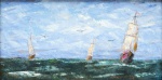 José Paulo Moreira da Fonseca (Rio de Janeiro/RJ, 1922-2004), "Marinha". Óleo sobre Eucatex. Assinado. Datado 1985. Med. 15 x 29 cm (MI); 33 x 48 cm (ME). Sujidade e pequenas faltas.Nota Biográfica: José Paulo Moreira da Fonseca (Rio de Janeiro/RJ, 1922-2004)Em 1945, formou-se em Direito e em 1948 concluiu a Faculdade de Filosofia, mas, afinal, dedicou-se à arte, tornando-se um dos principais poetas de sua geração, com vários livros publicados.Na década de 50, fez suas primeiras incursões na pintura, como autodidata. Foram experiências isoladas, com grandes lapsos de tempo entre um e outro quadro, até alcançar, afinal, um ritmo regular de produção.Tendo realizado em 1962 sua primeira individual, desde então já efetuou numerosas mostras, em São Paulo, Rio de Janeiro e Recife, como também em Frankfurt, Lisboa, Londres, Viena, Munique, Bonn, Hamburgo e Nova Iorque. É uma pintura agradável, que apela diretamente ao olho tátil e, através dele, ao sentimento do espectador. Publicou: Poesia: Elegia Diurna, 1947; Poesias, 1949; Concerto (in Poemata), 1950; Dois Poemas, 1951; A Tempestade e outros Poemas, 1956; Raízes, 1957; Três Livros, 1958; Seqüência, 1962. Prosa: Breves Memórias de Alexandro Apollonios, 1960; Exposição de Arte, 1966. Teatro: Dido e Enéias, 1953; a Mágico, 1963. Antologia poética (Rio de Janeiro: Leitura, 1968). Fonte: https://www.guiadasartes.com.br/jose-paulo-moreira-da-fonseca/vida