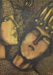 Farnese de Andrade Neto (Araguari, Minas Gerais, 1926 - Rio de Janeiro, Rio de Janeiro, 1996,), "Sem título", Nanquim sobre papel, assinado e datado 1972. Série "Experimentos".  sendo na frente da obra 2 Figuras andróginas dentro do contexto do carnaval e no verso 2 pierrots . Med 70 x 50 cm (ME). Marcas do tempo. Acervo particular Rio de janeiro/RJ . Proveniente do acervo particular do atelier do artista. Nota Biográfica: Farnese de Andrade Neto (Araguari, Minas Gerais, 1926 - Rio de Janeiro, Rio de Janeiro, 1996). Pintor, escultor, desenhista, gravador, ilustrador. Muda-se, em 1942, para Belo Horizonte onde, entre 1945 e 1948, estuda desenho com Guignard (1896-1962), na Escola do Parque. Em 1948 muda-se para o Rio de Janeiro para tratar uma tuberculose pulmonar. Entre 1950 e 1960, trabalha como ilustrador para o Suplemento Literário do Diário de Notícias, Correio da Manhã, o Jornal de Letras, e para as revistas Rio Magazine, Sombra, O Cruzeiro, Revista Branca e Manchete. Em 1959, começa a frequentar o Ateliê de Gravura do Museu de Arte Moderna do Rio de Janeiro (MAM/RJ), onde se aperfeiçoa em gravura em metal com orientações de Johnny Friedlaender (1912-1992). Convive com vários artistas que frequentam o Ateliê, entre eles Rossini Perez (1932), com quem desenvolve trabalhos de 1959 a 1961. Em 1964, começa a criar obras com materiais descartados, coletados nas praias e nos aterros. Posteriormente utiliza armários, oratórios, gamelas, ex-votos, adquiridos em antiquários e depósitos de materiais usados. Fotografias antigas também estão presentes em sua obra. Desde 1967, utiliza resina de poliéster, envolvendo materiais perecíveis. No Salão Nacional de Arte Moderna de 1970, recebe o prêmio de viagem ao exterior. Parte para a Espanha, instala um estúdio em Barcelona e lá permanece até 1975. Fonte: https://enciclopedia.itaucultural.org.br/pessoas/2584-farnese-de-andrade