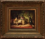Escola alemã - Jakob Emanuel Gaisser (Alemanha, 1825 -1899),  "A Carta". Óleo sobre madeira. Assinado. Med. 30 x 40 cm (MI). 63 x 71 cm (ME). Sujidade sobre a camada pictórica. Acervo Particular Rio de Janeiro/RJ. Nota Biográfica: Jacob (ou Jakob) Emanuel Gaisser  foi um artista alemão especializado em pintura de gênero, destacando-se por cenas íntimas e animadas ambientadas em interiores, frequentemente ambientadas em trajes históricos do século XVII e XVIII. Estudou em Augsburg, depois na Academia de Munique, sob a orientação de Clemens von Zimmermann e Julius Schnorr von Carolsfeld . Gaisser foi um talentoso representante da pintura de gênero do século XIX, mesclando influências históricas com um olhar romântico e detalhista.  Principais características de sua obra : Cenas de taverna, salões ou interiores domésticos: músicos, nobres, mosqueteiros jogando cartas ou xadrez, sacerdotes, grupos sociais em trajes históricos;  Influência do rococó e barroco holandês, com uso refinado de cor, composição elegante e atmosfera narrativa; Tamanho contido e execução cuidadosa: obras de pequena a média escala, valorizadas por colecionadores e reproduzidas em cartões postais e revistas de arte da época . Nascido em Augsburg, 1825; formouse primeiro em escola técnica sob Johann Geyer, depois seguiu para München . Em 1863 mudase para Munique, dedicandose exclusivamente à pintura, e a partir de 1867 expõe regularmente na Associação de Artistas de Munique . Recebeu amplo reconhecimento, com obras presentes nos museus de Munique, Mainz, Rostock e Chemnitz. Faleceu em 21 de janeiro de 1899, em Munique, após longa enfermidade.  Também foi pai do pintor Max Gaisser (1857-1922), que seguiu seus passos no gênero. Nota: De acordo com o item 3 dos termos e condições - 3. As peças estrangeiras, sejam quadros e ou esculturas, serão sempre vendidas como Atribuídas.