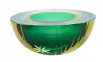 Cinzeiro de cristal lapidado nas cores hialina, amarelo e verde. Med. 7 x 16 cm. Marcas de uso. Acervo Particular Rio de Janeiro/RJ.