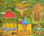 Rosina Becker do Valle (Rio de Janeiro RJ 1914 - Rio de Janeiro RJ 2000),"Parque de Diversões", Óleo sobre tela colado sobre chapa. Assinado e datado, 1971. Localizado,  Brasil. Med 67 x 76 cm (MI); 69 x 81 cm (ME). Presença de sujidade sobre a camada pictórica. Acervo particular Peter Hofmann. Nota Biográfica: Foi uma renomada pintora naïf brasileira. Antes de iniciar sua carreira artística, Rosina era dona de casa e começou a pintar por lazer em 1955. Posteriormente, matriculou-se na escola do Museu de Arte Moderna do Rio de Janeiro, onde foi aluna de Ivan Serpa.Entre 1967 e 1969, Rosina participou do Salão Nacional de Belas Artes e das edições V e VII da Bienal de São Paulo. Sua obra, focada principalmente no folclore, nas florestas e nos santos, ganhou reconhecimento tanto no Brasil quanto no exterior. Ela expôs suas obras em diversas cidades brasileiras e internacionais, tanto em exposições coletivas quanto individuais.As obras de Rosina estão presentes em importantes coleções, incluindo o Musée d'Art Naïf de L'Île de France, o Museu de Arte Moderna de Hamburgo e o Museu de Arte Moderna de Buenos Aires. Além disso, suas obras foram reproduzidas em livros publicados no Brasil, Suíça, Inglaterra e França. Fonte: https://blombo.com/artistas/rosina-becker-do-valle/?srsltid=AfmBOopAegg6xArXRAo_XZ_mgyI03RqAGzYnX7q0XO2-Bkebvae5YAxJ