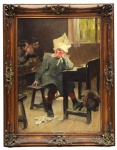 Henri Jules Jean Geoffroy (França,1853 1924), "cena de sala de aula". Óleo sobretela. Med. 88 x 64 cm. Assinado.