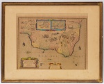 MAPA - Accuratíssima Brasilia Tabula, gravura aquarelada em metal sobre papel. Autor Henricus Hondius (1573-1650). Publicada circa 1630 em Amsterdã - Holanda. OBS: (Marcas do tempo).  MI 39,0 cm X 50,0 cm     ME 58,0 cm X 71,5 cm.