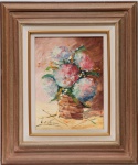 V. C. SILVA - Belíssimo Arranjo de Flores com Vaso, O.S.T., assinado no C.I.E. Moldura em madeira lavrada. Med. MI: 58,0 cm X 42,0 cm.   ME: 75,0 cm X 59,0 cm.