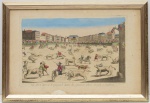 LITOGRAVURA a cores, representando uma Vue dOptique, tiulada Vue des Coursse Espagnol dans la grande Place Mayor de Madrid  Marca do editor em Paris. Séc. XVIII. Moldura em madeira. Atestado de autenticidade colado no verso. OBS: (Pequeno rasgo visível na parte inferior). Med.  MI:  26,0 cm X 42,0 cm    ME:  41,0 cm X 67,0 cm.