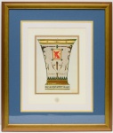 LITOGRAVURA - Litogravura a cores representando vaso de formato corneta com decoração estilizada, figura de leão alado e monograma A.D em cartucho. Apresenta na margem inferior selo da edição feita pelo Musée des Arts Décoratifs  Paris. Moldura em madeira lavrada. OBS: Apresentam sujicidades no papel. Med. MI: 31,0 cm X 23,0 cm   ME:  70,0 cm X 60,0 cm.