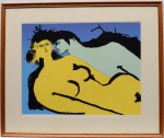 AUGUSTO RODRIGUES (1913-1993) - Litografia representando casal deitado. Assinada a lápis e datada 1984 no C.I.D., marcada P/A no C.I.E. Moldura em madeira. MI 49,0 cm X 63,0 cm  ME 72,0 cm X 87,0 cm.
