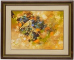 SHIRO NIWA (1934-) - Pintura O.S.T. representando "Pássaros". Assinada e datada 83 no C.I.D. Moldura em madeira. Apresenta no verso rótulo da Galeria Contorno  Rio de Janeiro. MI 68,0 cm X 0,88 m   ME 0,92 m  1,12 m.