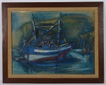 FRANK SCHAEFFER (1917 - 2008)  "Marinha com Traineira". Guache,  Assinado e datado 1963 no C.I.D. Med. MI 49 cm X 64 cm e ME 63 cm X 78 cm.