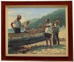 WIN L. VAN DiIJK  (Westmaas, Holanda, 1 de junho de 1905  Petrópolis, Estado do Rio de Janeiro, 27 de novembro de 1990). (Willem Leendert van Dik) -  "Praia de Arraial do Cabo - RJ" 1962 - 1963. O.S.T. assinado C.I.D. e no verso com outras inscrições e localizado Praia de Arraial do Cabo, Estado do Rio, Brasil 1962-1963. Moldura em madeira. OBS: Apresenta mínimas perdas de material pictórico. Med. MI: 0,81 m X 1,0 m.   ME: 1,02 X 1,21 m.