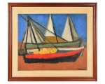 YÊDAMARIA (Salvador 1932 - 2016) Barcos- Óleo s/ tela 60 x 80 cm. ass. inf. direito 1964. Moldura 8