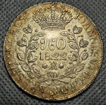 Moeda do Brasil - 960 Reis - PATACÃO  1822 R  Anverso no Reverso - Recunho sobre Potosi - Prata  P480  Excepcional Conservação Geral, com pequena marca de possível tentativa de furo no reverso